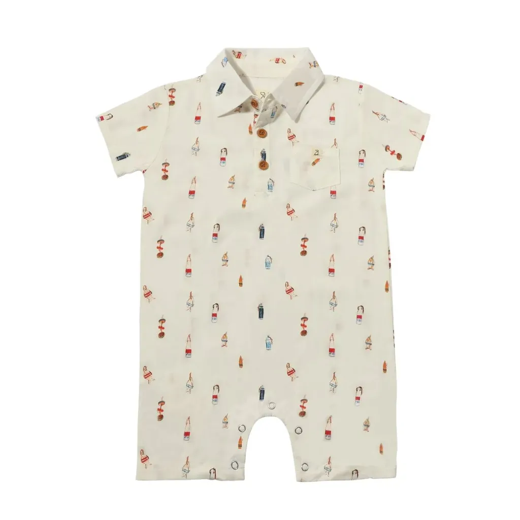 ME & Henry MOLOKAI Printed Romper HB1406a - White Buoys (0-3M)