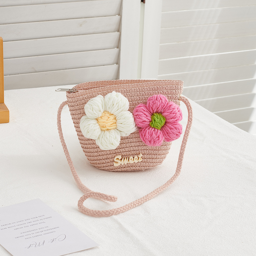 Berry Bags Straw Purse Flower 1064 - Pink