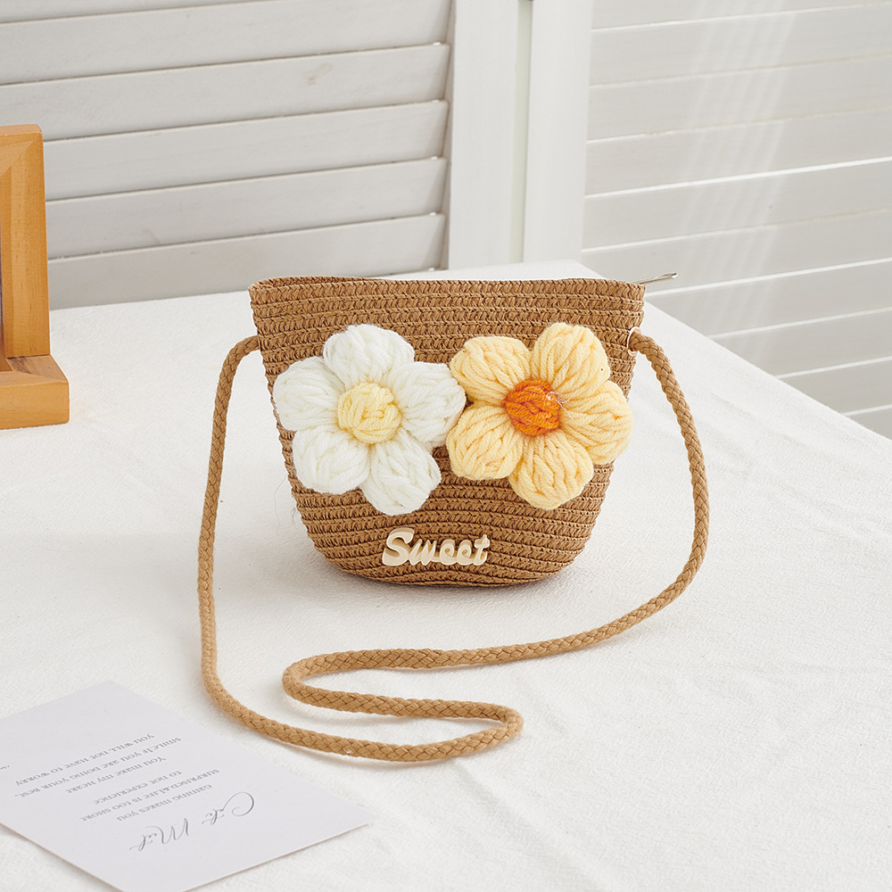 Berry Bags Straw Purse Flower 1064 - Khaki