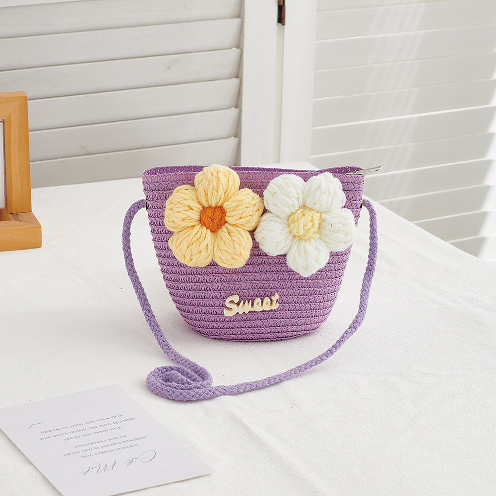 Berry Bags Straw Purse Flower 1064 - Purple