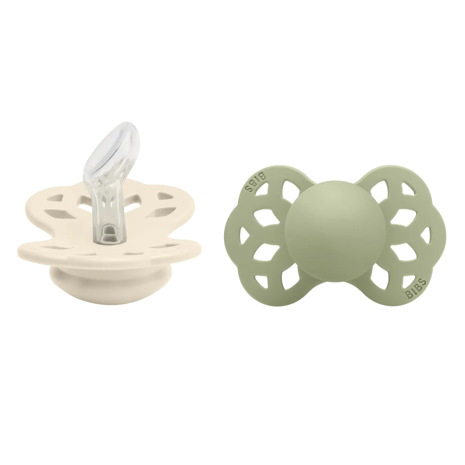 BIBS Infinity Pacifier Silicone 2 PK Anatomical - Ivory/Sage (0-6M)