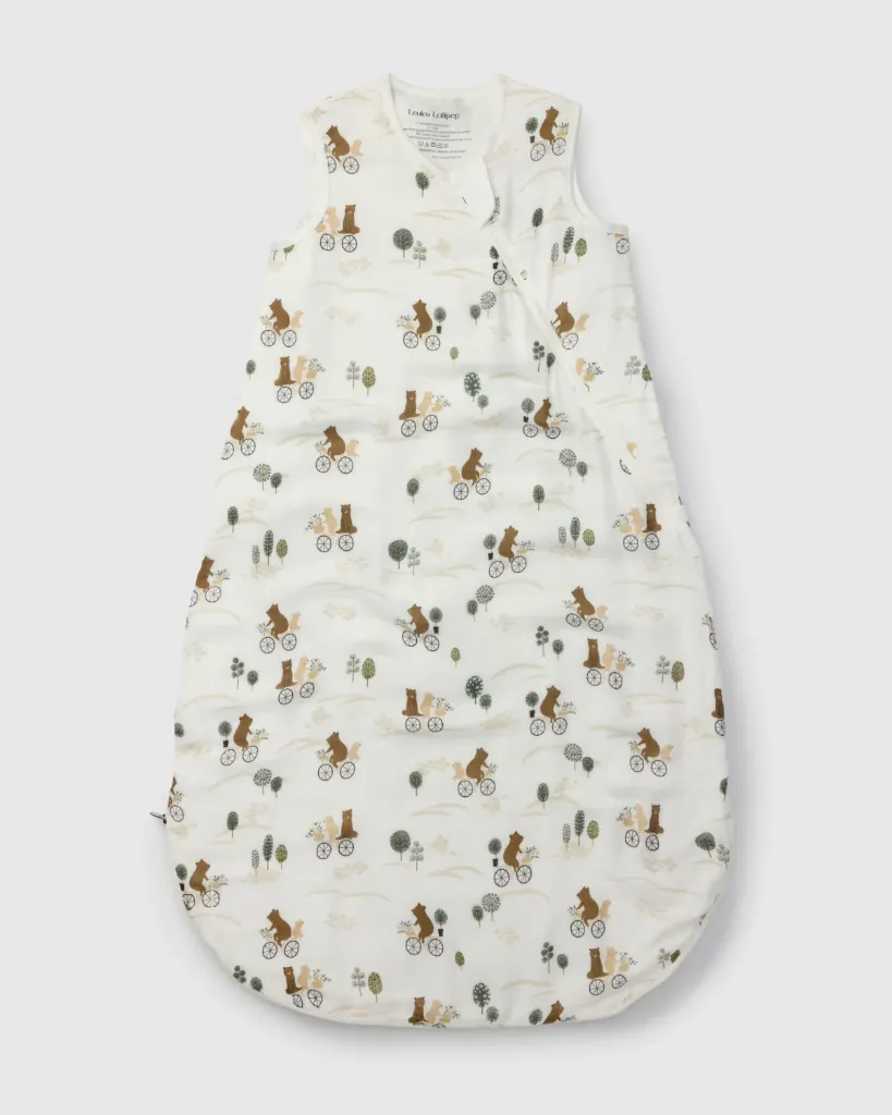 Loulou Lollipop Muslin Sleep Bag - Bears on Bikes (0.5 Tog) (0-6M)