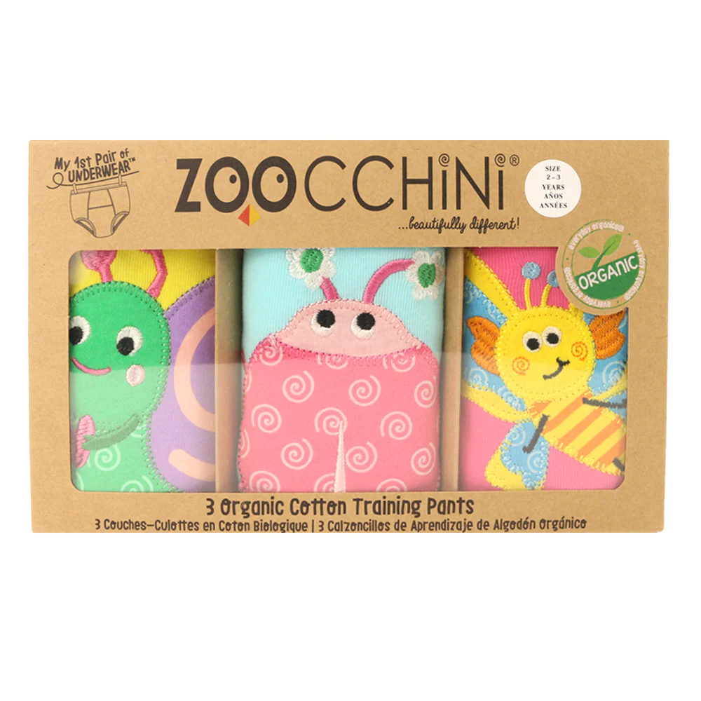Zoocchini Organic Cotton 3 Piece Potty Training Pants - Garden Creatures (2-3Y)