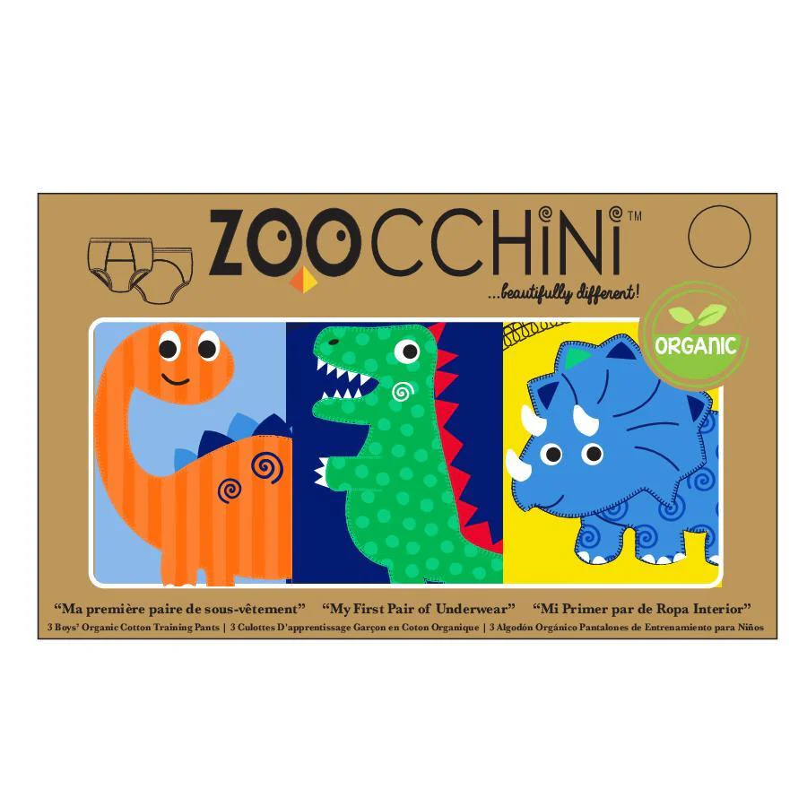Zoocchini Organic Cotton 3 Piece Potty Training Pants - Jurassic Pals (2-3Y)