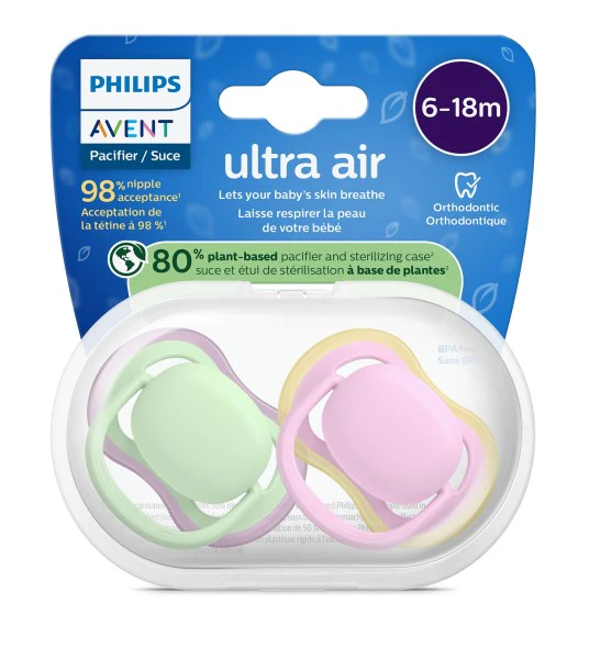 Philips Avent Ultra Air Pacifier 6-18M -  Spring Green + Pink