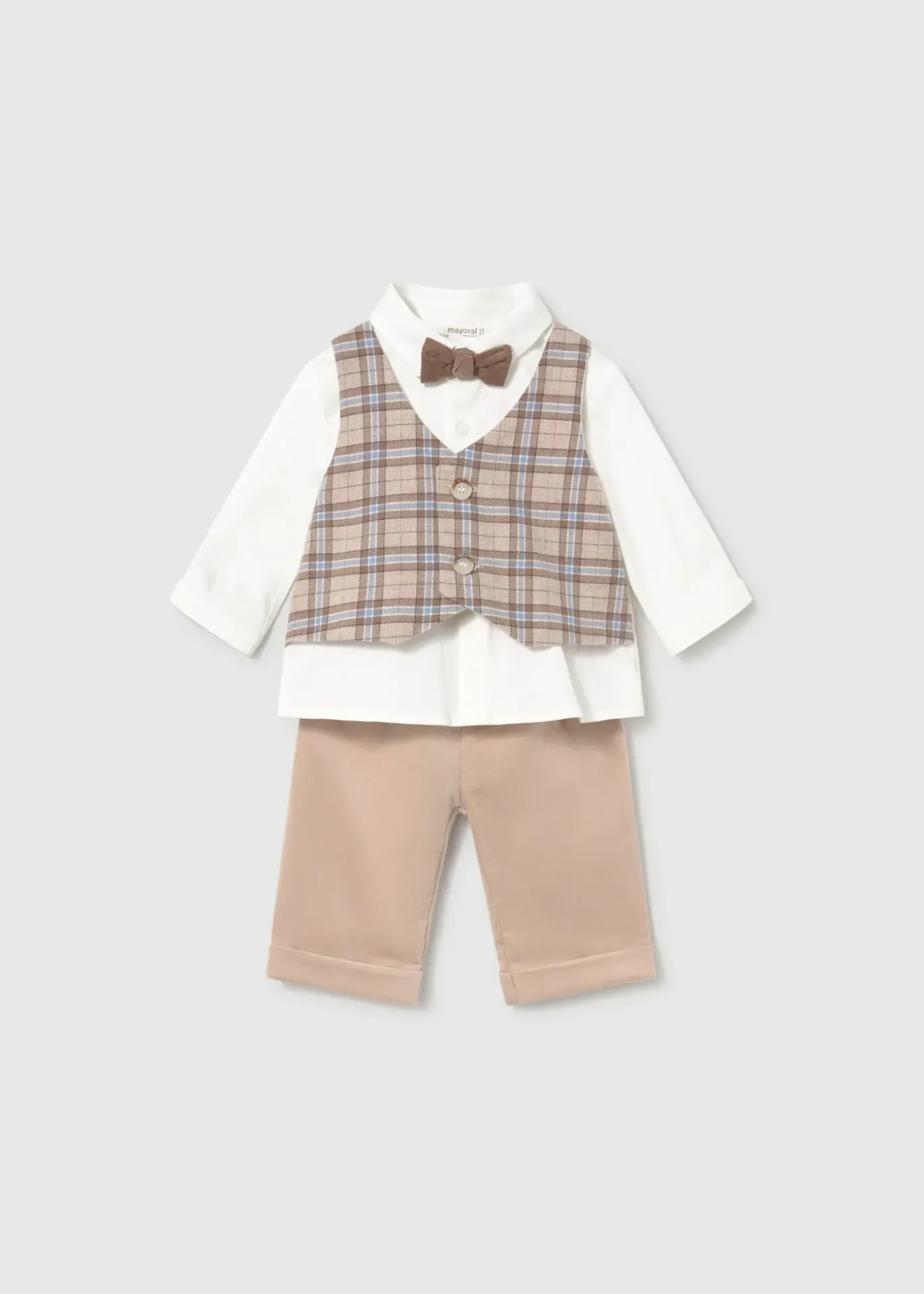 Mayoral FW Vest Shirt Pants Set 2524 - Frappe (0-1M)