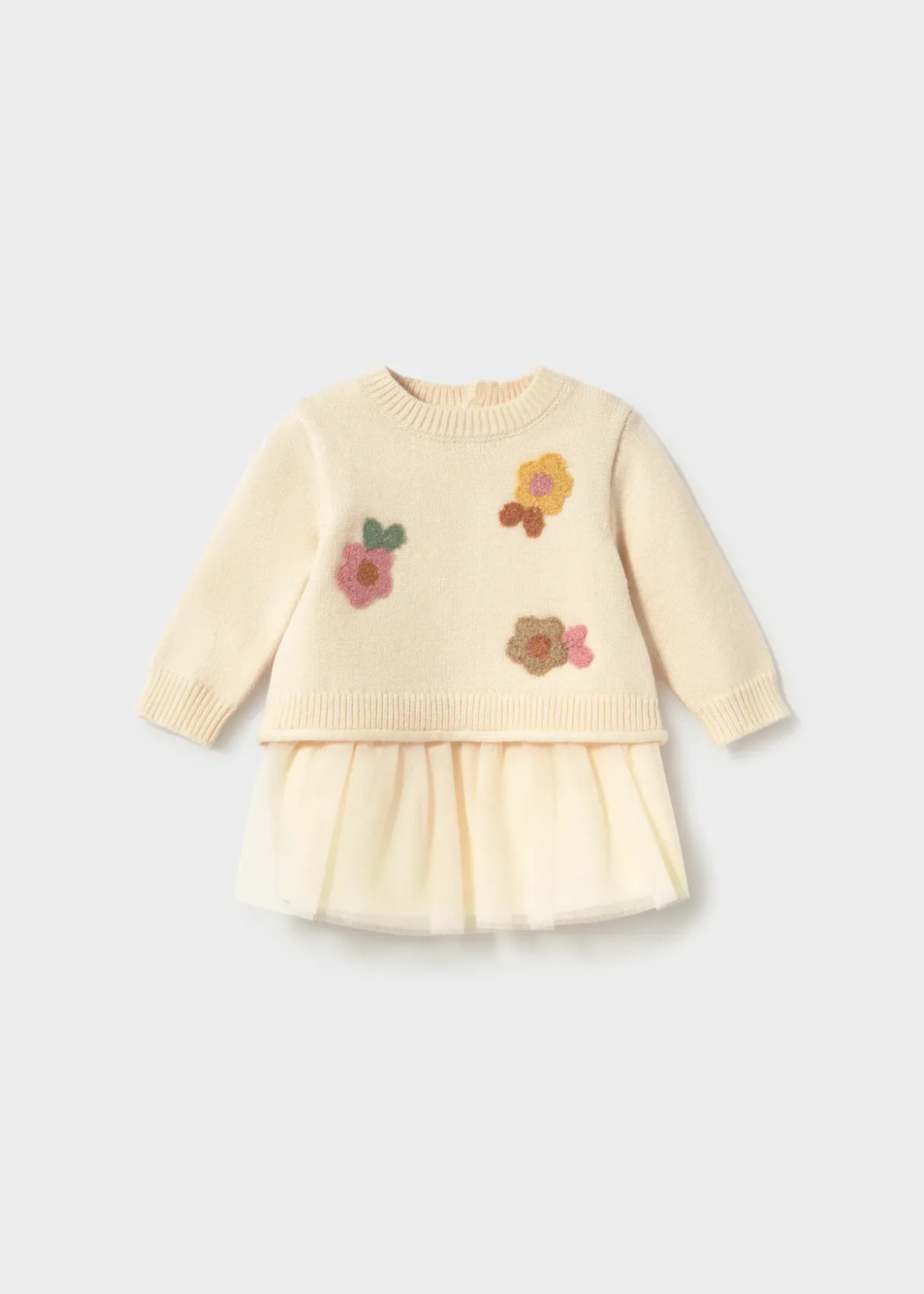 Mayoral FW Tricot/Tull Dress 2820 - Cream (0-1M)