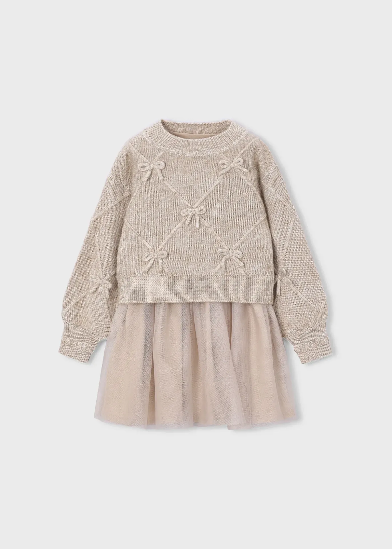Mayoral FW Knit Dress With Bows 4927 - Beige vigo