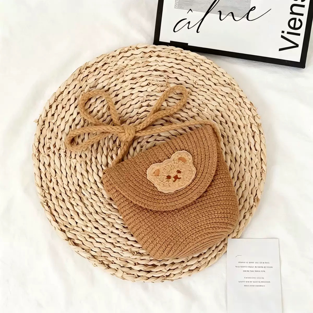 Berry Bags Straw Purse Bear 1066 - Brown