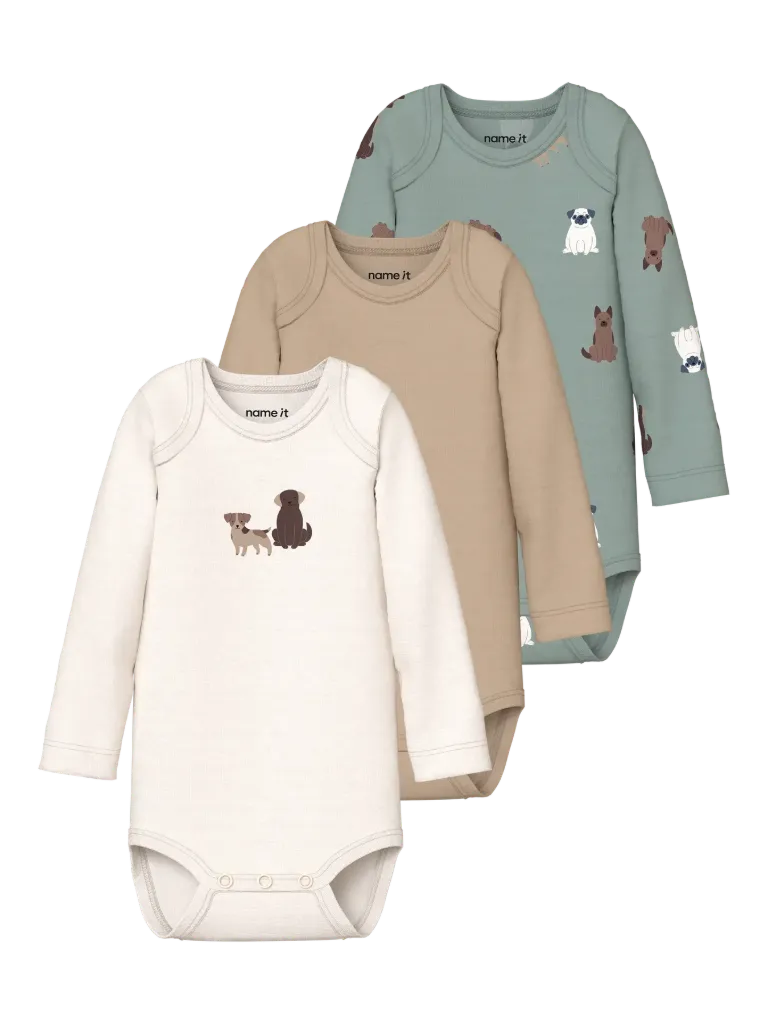 Name It Bodysuit 3pc Set - Green Milieu w/ Jet Stream + Sesame (0-1M)