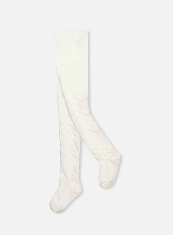 Deux Par Deux FW Knit Textured Tights J20YGT - Off White (3-4Y)