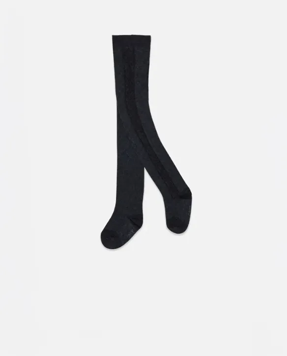 Deux Par Deux FW Knit Textured Tights J20YGT - Dark Blue (3-4Y)