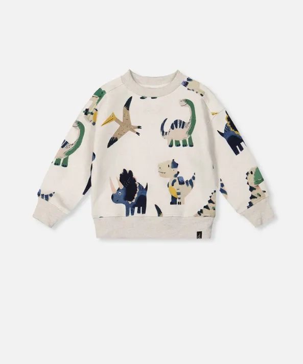 Deux Par Deux FW Fleece Sweatshirt Beige - Dinosaur (2Y)