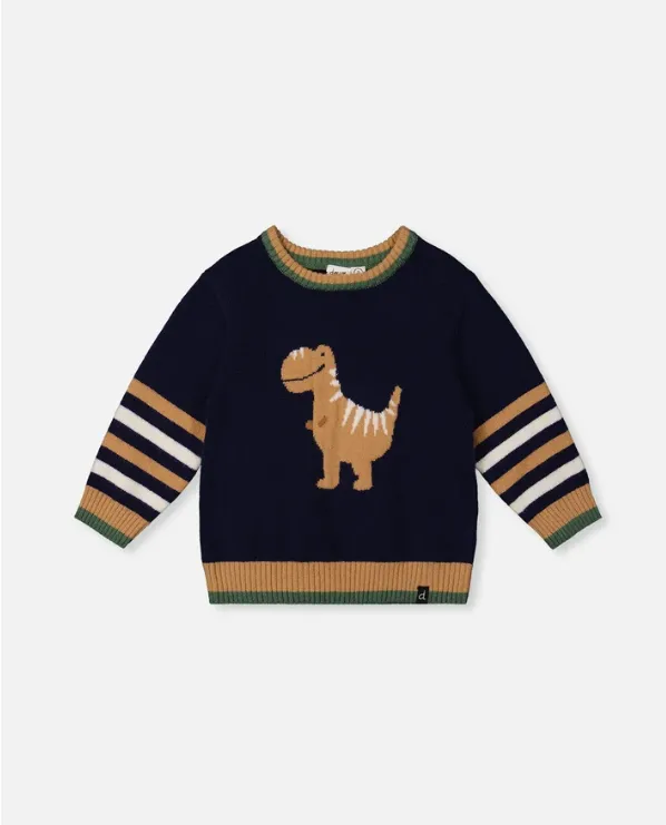 Deux Par Deux FW Knit Sweater With Intarsia - Dark Blue (12M)