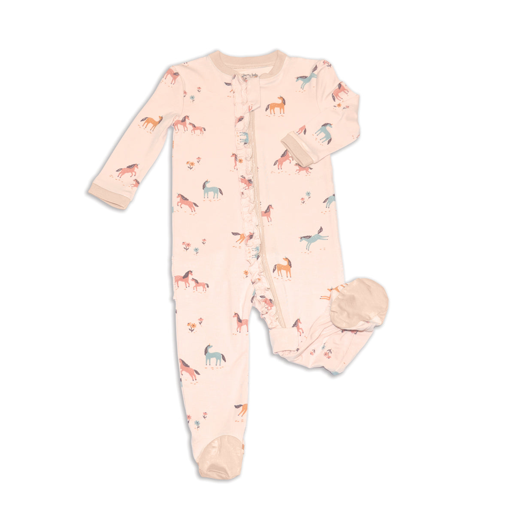 Silkberry Baby Ruffle Footies w/Two Way Zipper WF4675 - Unicorn Meadow (0-3M)