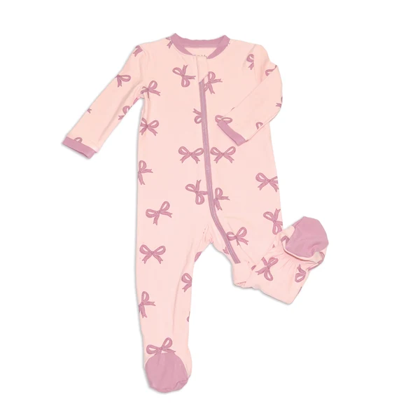 Silkberry Baby Bamboo Fleece Footies w/Two Way Zipper WF4687 - Whimsical Bow (0-3M)
