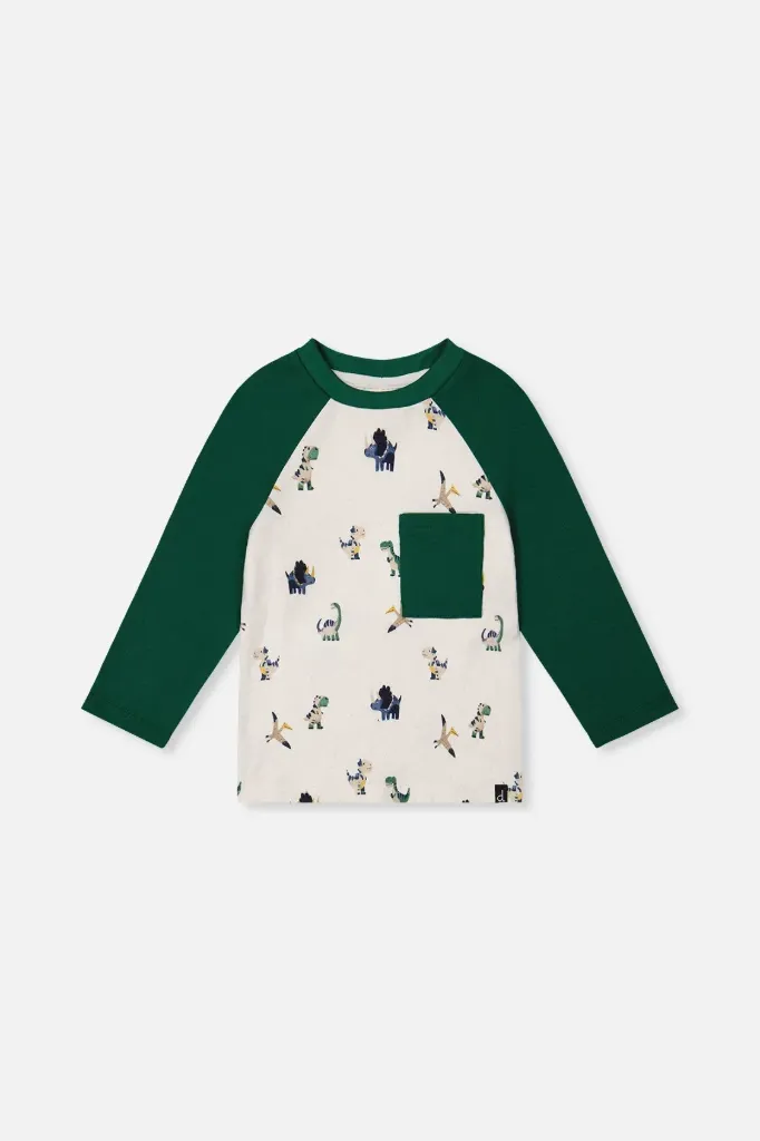 Deux Par Deux Long Sleeve Raglan T-Shirt Beige - Dinosaur (2Y)