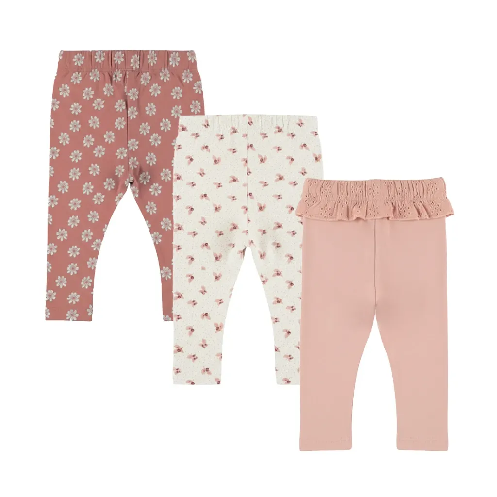 Dirkje Girls' Set With 3 Leggings - Off White Floral (12M)