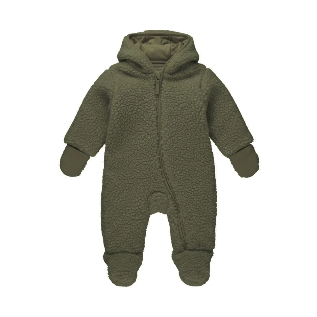 Dirkje Hooded Teddy Baby Knit Pram - Green (0-3M)