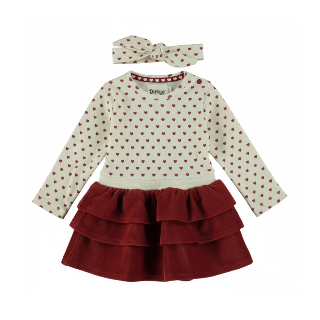 Dirkje Girls' Red Dress And Headband With Hearts (3-6M)